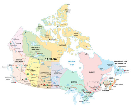 canada administrative, political and road vector map