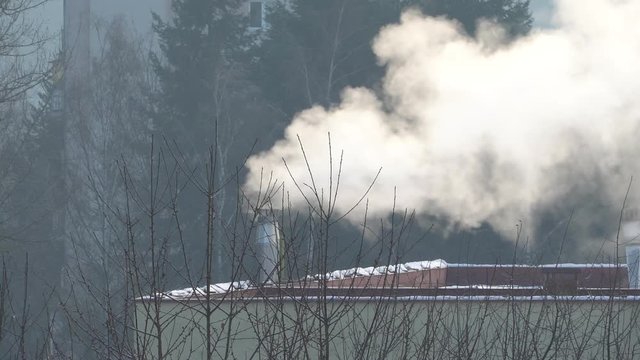 Smoke going out from the chimney in winter