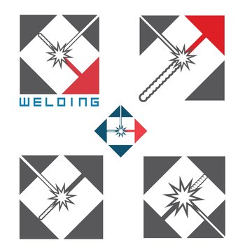 an illustration consisting of five different welding images in the form of a symbol or logo