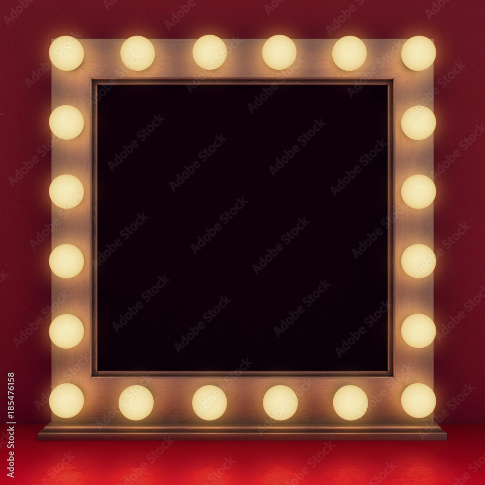 Canvas Prints wooden retro make-up mirror on dressing table. 3d rendering