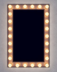 Wooden retro make-up mirror on concrete wall. 3D rendering - 185476125