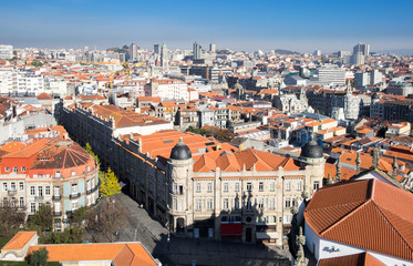 Fototapeta na wymiar Aerial view on red roofs of Porto city. Portugal