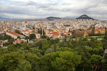Fototapeta na wymiar View of Athens city from Areopagus hill, Athens, Greece