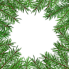 Naklejka na ściany i meble Background with realistic green fir tree branch. Place for text, congratulation. Christmas, New Year symbol.