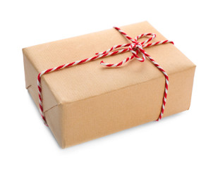 Parcel gift box on white background