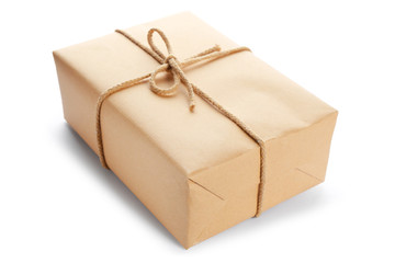 Parcel gift box on white background
