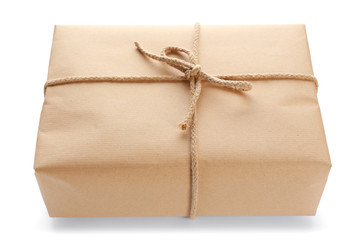 Parcel gift box on white background