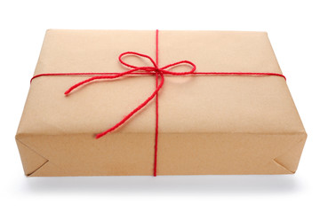 Parcel gift box on white background