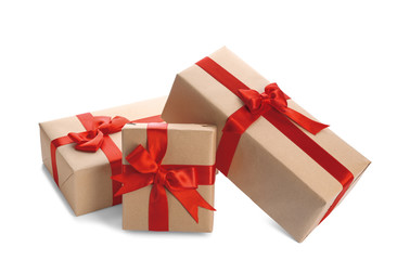 Parcel gift boxes on white background