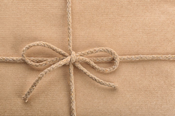 Parcel gift box with bow, closeup