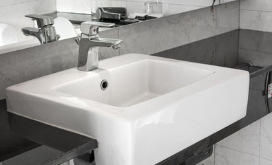 Bathroom interior with sink and faucet