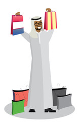 Happy Arab male with shopping bags