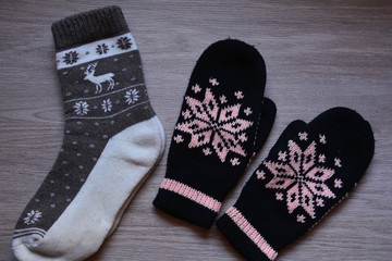 winter warm socks and mittens