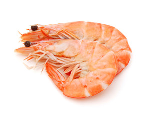 fresh shrimp are isolated on a white background