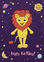 Leo zodiac sign on night sky background with stars