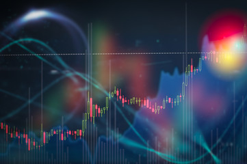 Stock market digital graph chart on LED display concept. A large display of daily stock market price and quotation. Indicator financial forex trade education background.