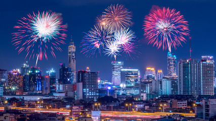 Cityscape Night light with fireworks 1