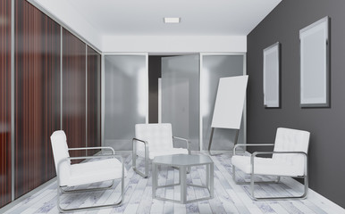 Conference room with wooden table. 3D rendering.