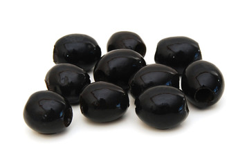 Bunch of black olives on a white background