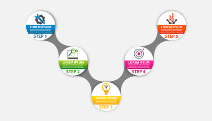 Modern vector illustration 3d. Template circle infographics with five elements. Designed for business, presentations, web design, diagrams with 5 steps, options, parts or processes. Creative concept