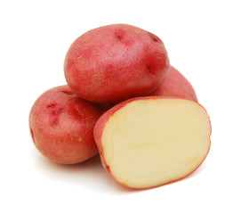 Red potatoes on white background