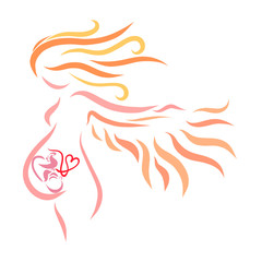 Creative image of a pregnant woman with a wing and a child