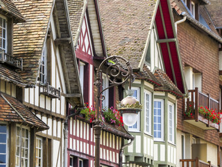 Deauville, Normandy, France. Typical architectural Building. With its race course, harbour, international film festival, marinas, conference centre, villas, Grand Casino and sumptuous hotels.