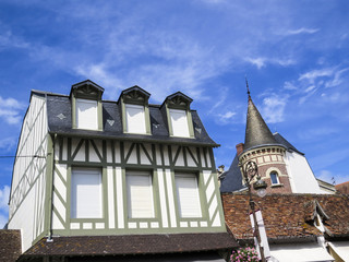 Fototapeta na wymiar Deauville, Normandy, France. Typical architectural Building. With its race course, harbour, international film festival, marinas, conference centre, villas, Grand Casino and sumptuous hotels.