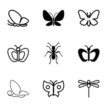 Butterfly icons. set of 9 editable filled and outline butterfly icons