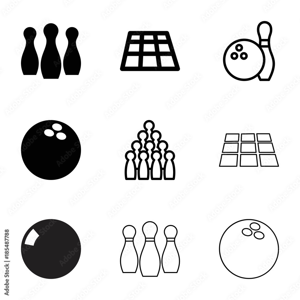 Poster bowling icons. set of 9 editable filled and outline bowling icons