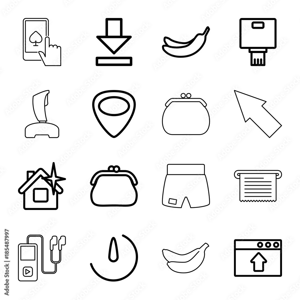 Poster app icons. set of 16 editable outline app icons