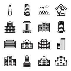 Skyscraper icons. set of 16 editable outline skyscraper icons