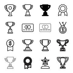 Reward icons. set of 16 editable outline reward icons