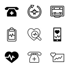 Cardiogram icons. set of 9 editable filled and outline cardiogram icons