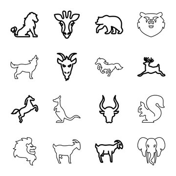 Mammal icons. set of 16 editable outline mammal icons