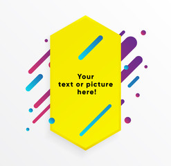 Vector background. Yellow abstract shape. Trendy neon lines and circles wallpaper in a modern   material design style.