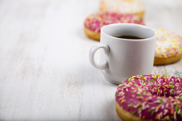 Donuts and a cup of coffee