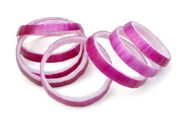 Sliced red onion on white background