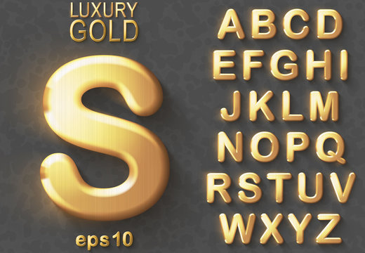 Golden glitter 3D uppercase english letters.