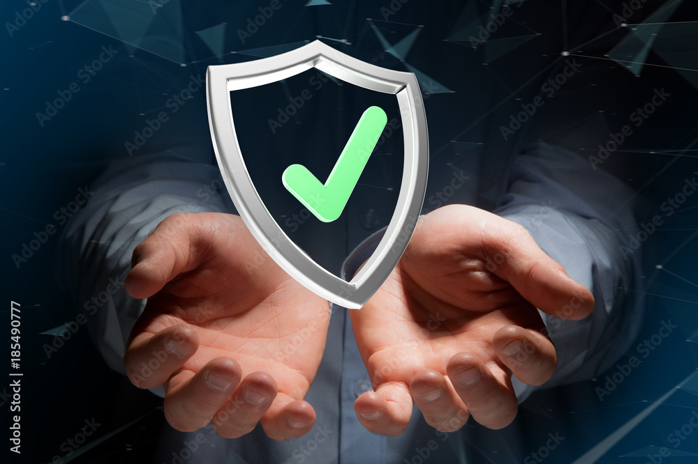 Poster shield symbol displayed on a futuristic interface - 3d rendering