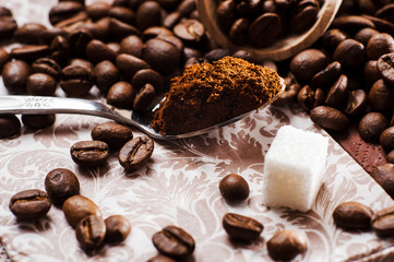 Fresh-ground coffee beans