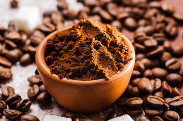 Fresh-ground coffee beans