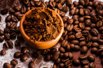 Fresh-ground coffee beans