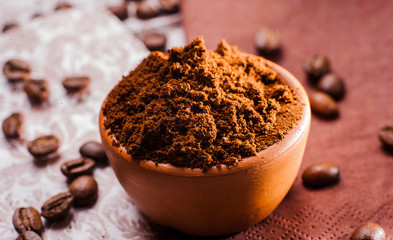Fresh-ground coffee beans