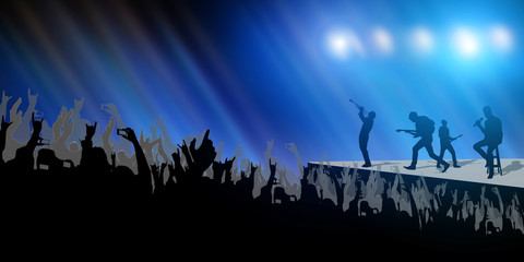 Fototapeta na wymiar Concert Crowd Party and Music Band Festival Abstract on Light Blue Background
