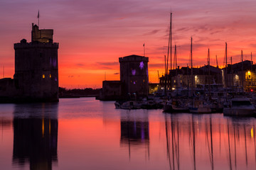 La Rochelle - Harbor by night with beautiful sunset