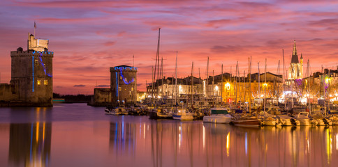 La Rochelle - Harbor by night with beautiful sunset - obrazy, fototapety, plakaty