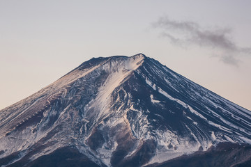closeup view of Fuji mountain in the morning scene in Japan