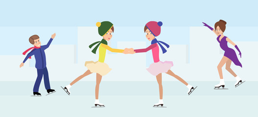 people at ice rink - vector cartoon