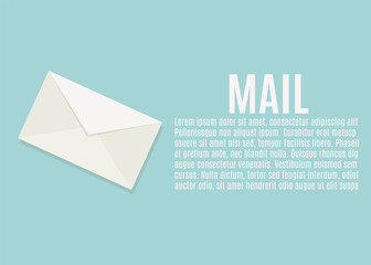 Mail envelope with shadow on a blue background. Template for banner or poster. Vector Illustration